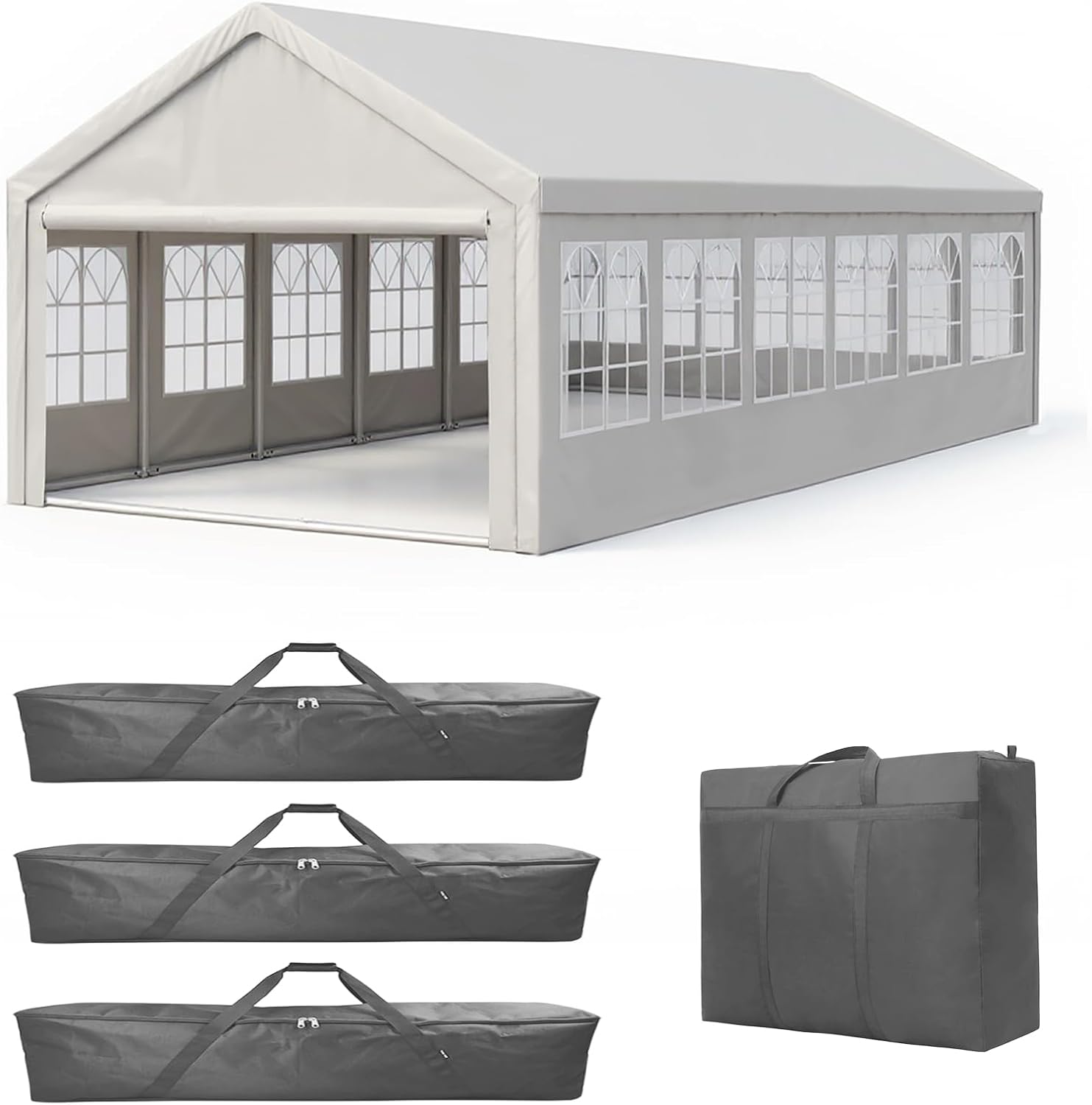 YOPTO 20x40 FT Party Tent,Outdoor Tents for Parties,Carport Car Canopy with 4 Storage Bags & Removable Sidewalls,Gazebo w/ 4 Ground Tubes,Commercial Tents for Wedding BBQ,White