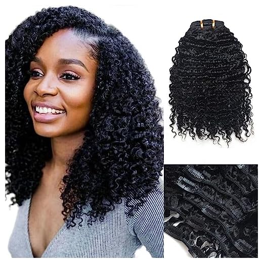 Luwigs Afro Kinky Curly 3B 3C Clip in Hair Extensions for Black Women Real Brazilian Virgin Human Hair Clip Ins Natural Color 7pcs/set (16 inches, 3B 3C Afro Kinky Curly)