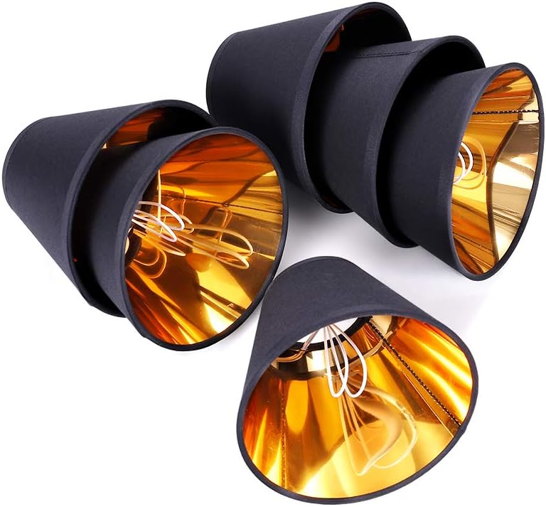 Wellmet Chandelier Lamp Shades, ONLY FOR CANDELABRA BULBS, Clip-on Fitter Lampshade, 3" X 6" X 5", Set of 6 Black-Gold