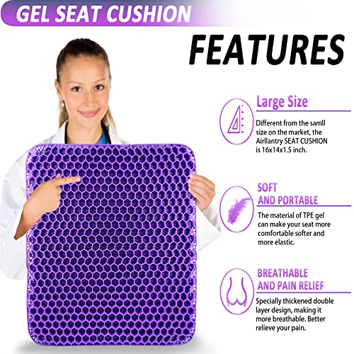 Airllantry Purple Gel Seat Cushion With Upgraded Adjustable Buckle - Gel Seat Cushion For Long Sitting, Back Pain, Sciatica, Tailbone Pain Relief - Ideal For Office, Wheelchair, Car, And Long Trips #TOP3