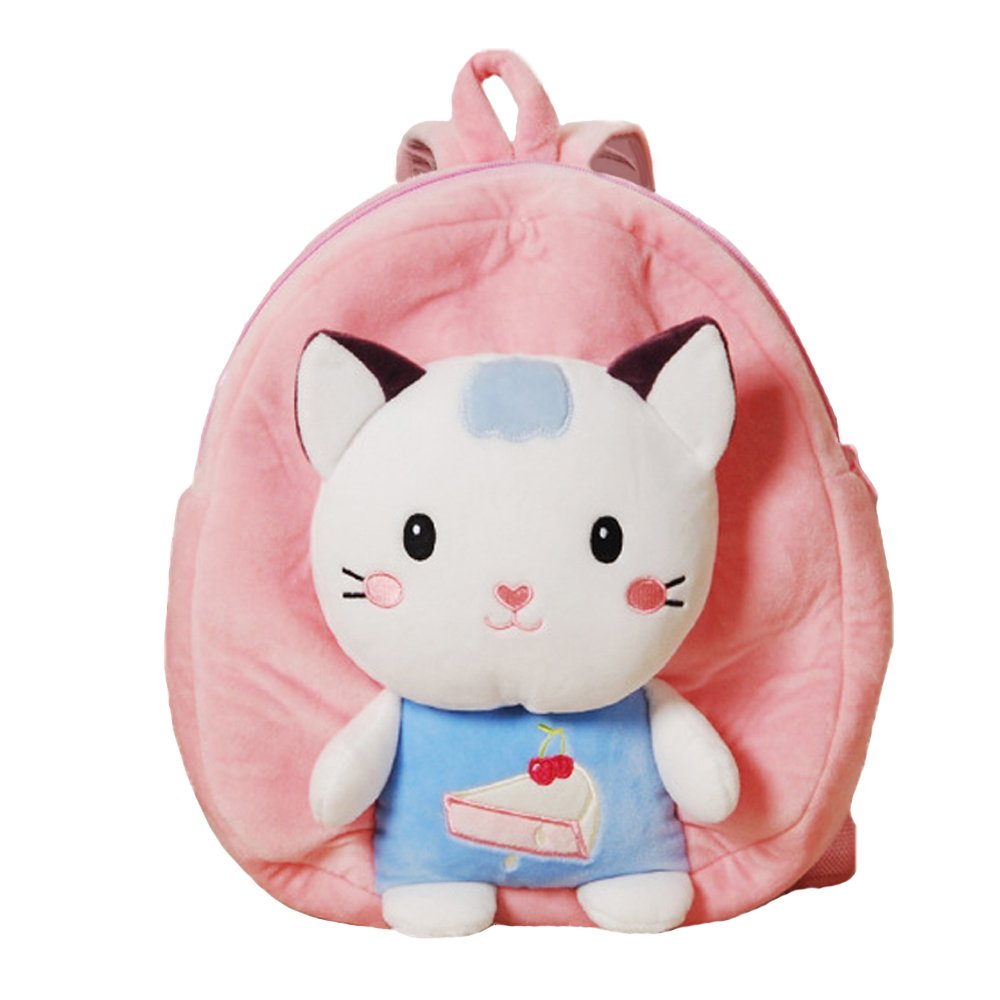 Lacheln Cartoon Cat Plush Backpack School Travel Shoulder Bags for Kids Girls Boys Age 1-3,Pink