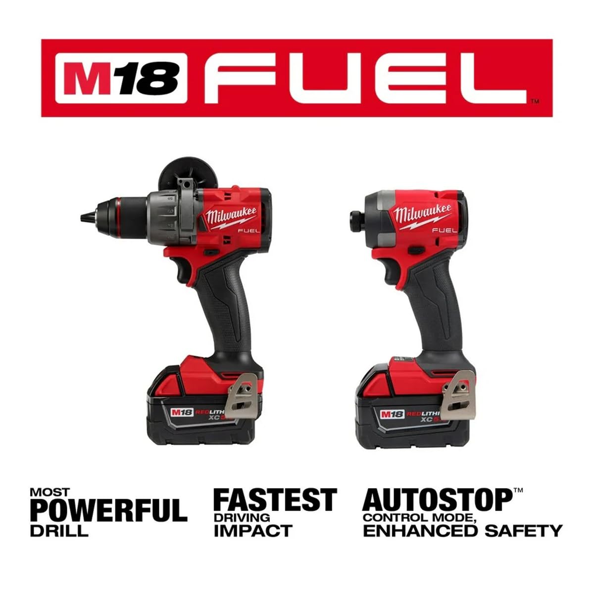 Milwaukee - 3697-22 Kit combinado de taladro percutor inalámbrico sin escobillas de iones de litio de 18 V, 2 herramientas con 2 baterías de 5.0 Ah, cargador y caja de herramientas