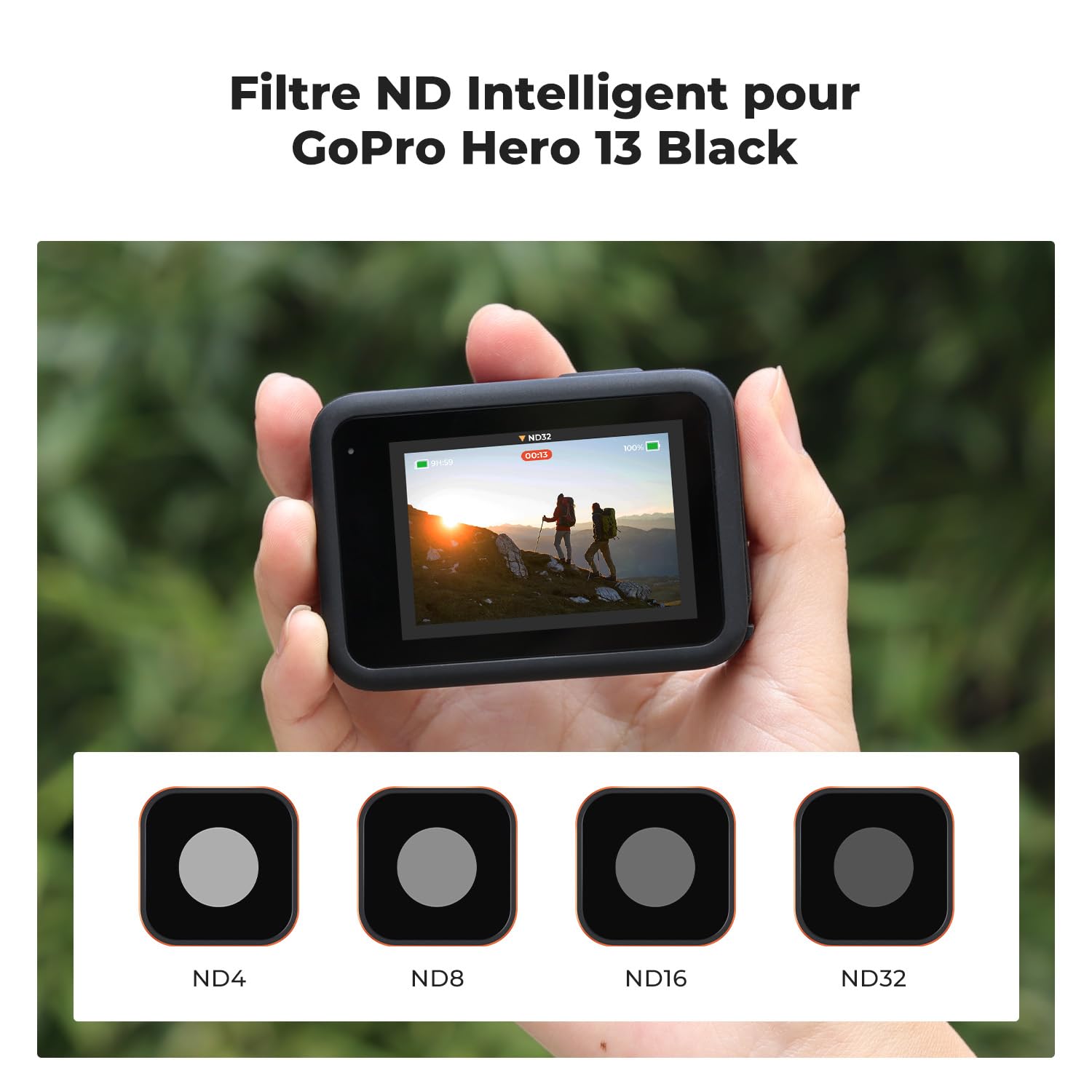 K&F Concept Filtre ND4 ND8 ND16 ND32 Détecté Automatiquement Compatible avec GoPro hero13/12/11/10/9