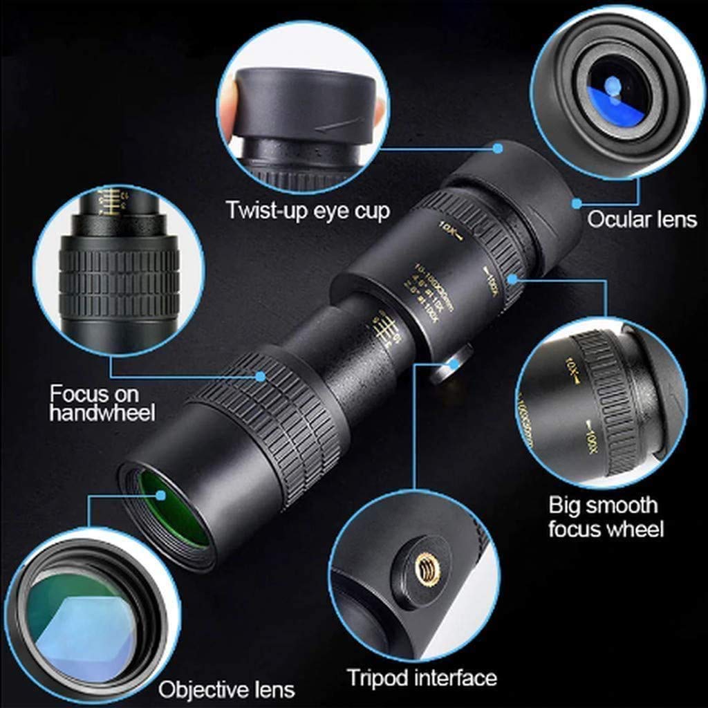 Telescopio portátil HD de alta potencia, Super Zoom Super Zoom 4K 10-300x40mm Zoom Telescopio con trípode y clip para la mayoría de los telescopios de teléfonos inteligentes, regalo de cumpleaños The
