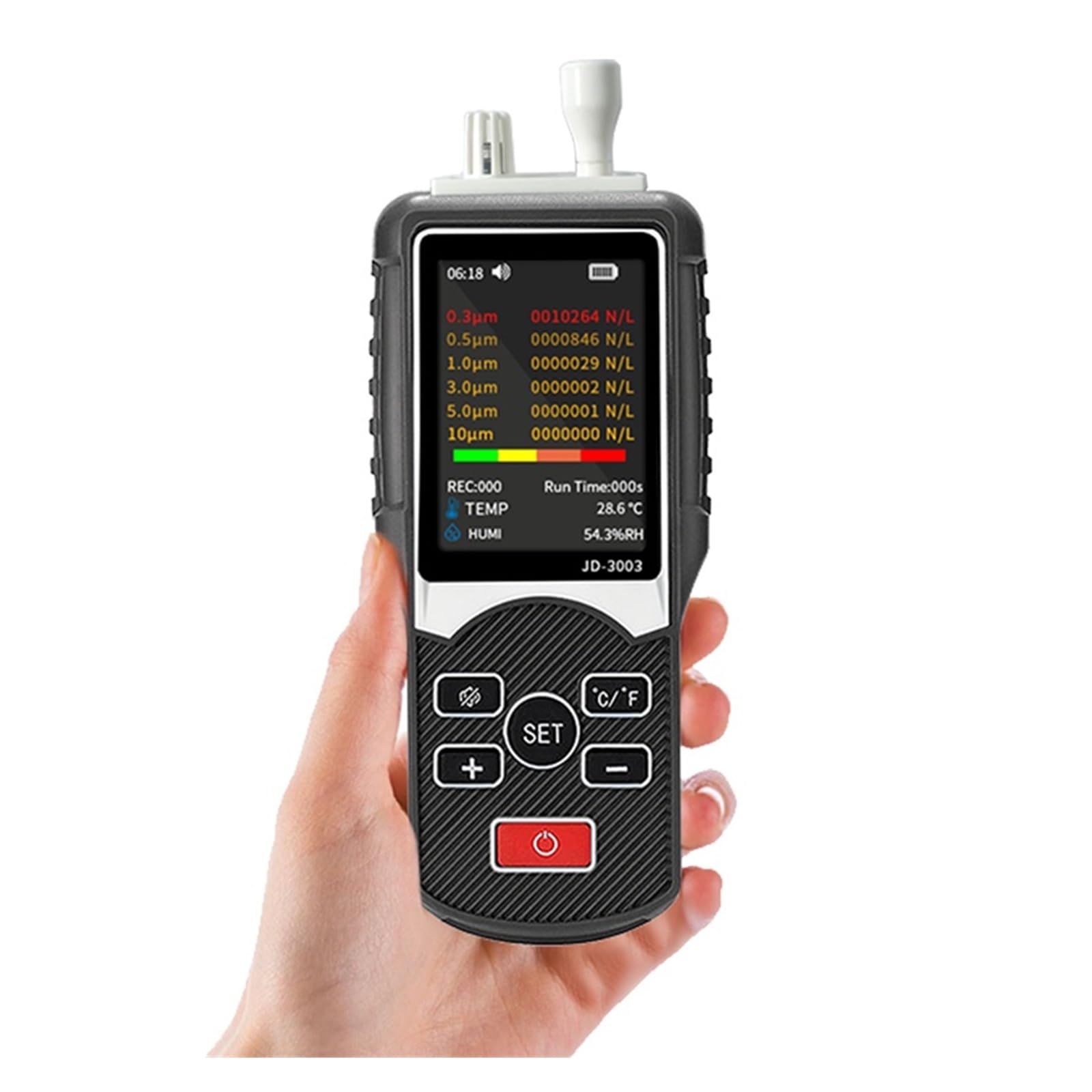Contador de partículas portátil JD 3003 con tamaños de partículas de Seis Canales (0,3, 0,5, 1,0, 2,5, 5,0, 10 Μ M) Pantalla LCD for el Trabajo y el hogar Monitoreo rápido