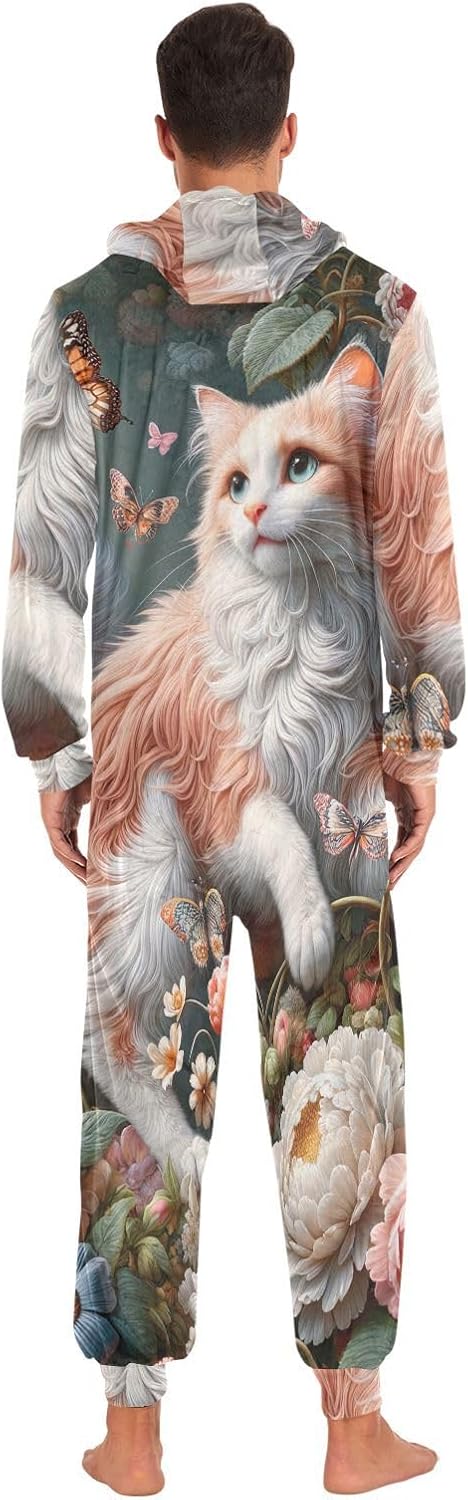 GAIREG Cute Cat Floral Pajama Onesie Adult Womens, Plush One-Piece Christmas Pajamas