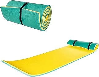 Floating Water Pad Mat, Lily Pad with Rolling Pillow Design, Bouncy Tear-Resistant 2-Layer XPE Foam, Roll-Up Floating Island River Rafts for Pool Lake Ocean Boat