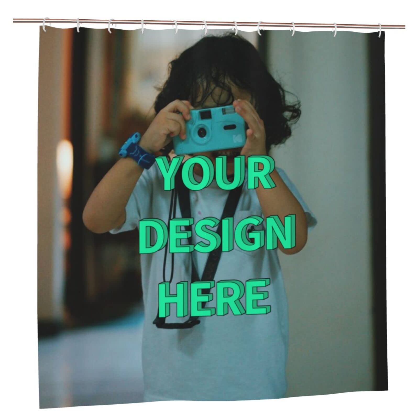 Custom Shower Curtain with Your Photos, Personalized Funny Waterproof Shower Curtains for Bathroom with 12 Plastic Hooks (72X72)