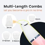 Dog Grooming Kit, Low Noise Paw Trimmer and Nail Grinder with Bonus 3-Piece Vintage Wooden Pet Comb Set, All-in-One Cordless Pet Grooming Clippers, Rechargeable and Quiet，Dual Blades with Guard Combs for Dogs, Cats - Snow