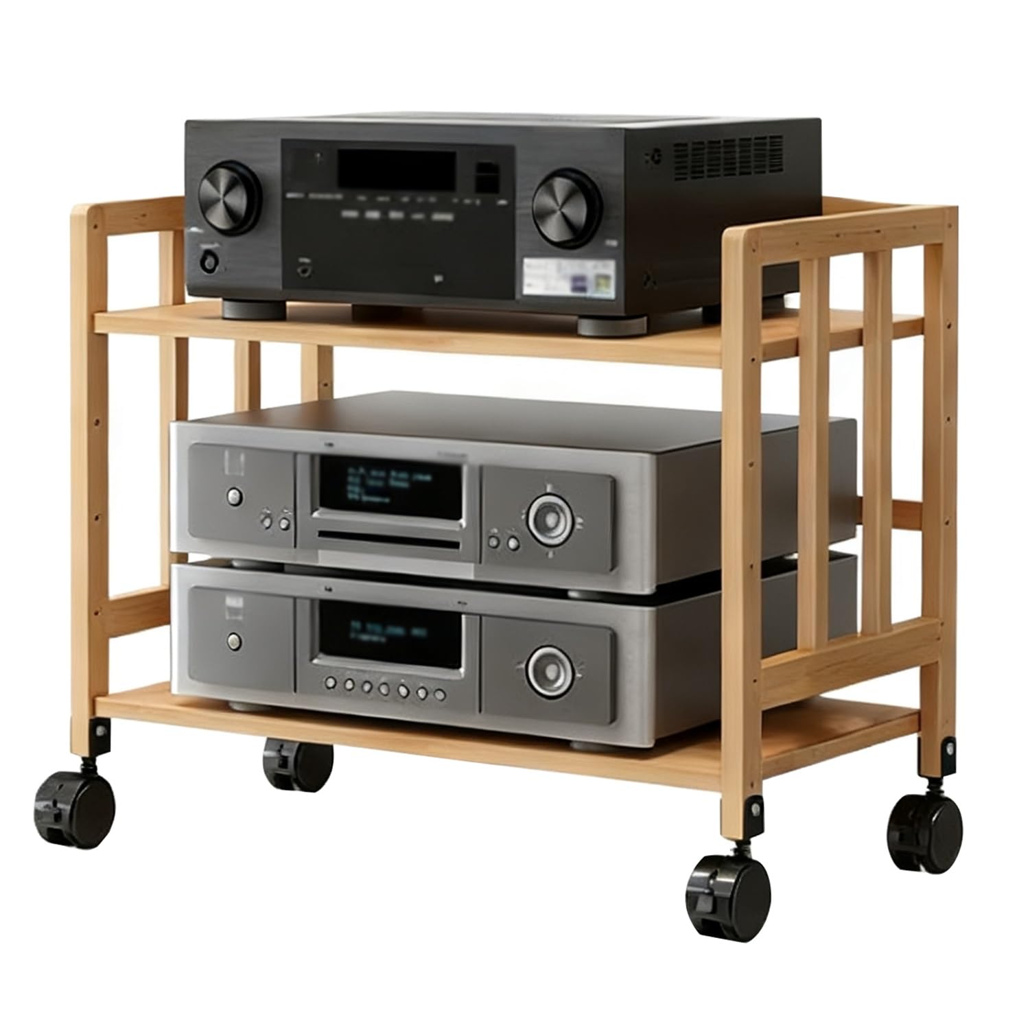 Ripiano multimediale audio-video a 2/3/4/5 livelli, armadio stereo con ruote e ripiani regolabili, rack hi-fi in bambù per salotti, home theater, camere da letto (A, 2 livelli - 50 x 38 x 53 cm)