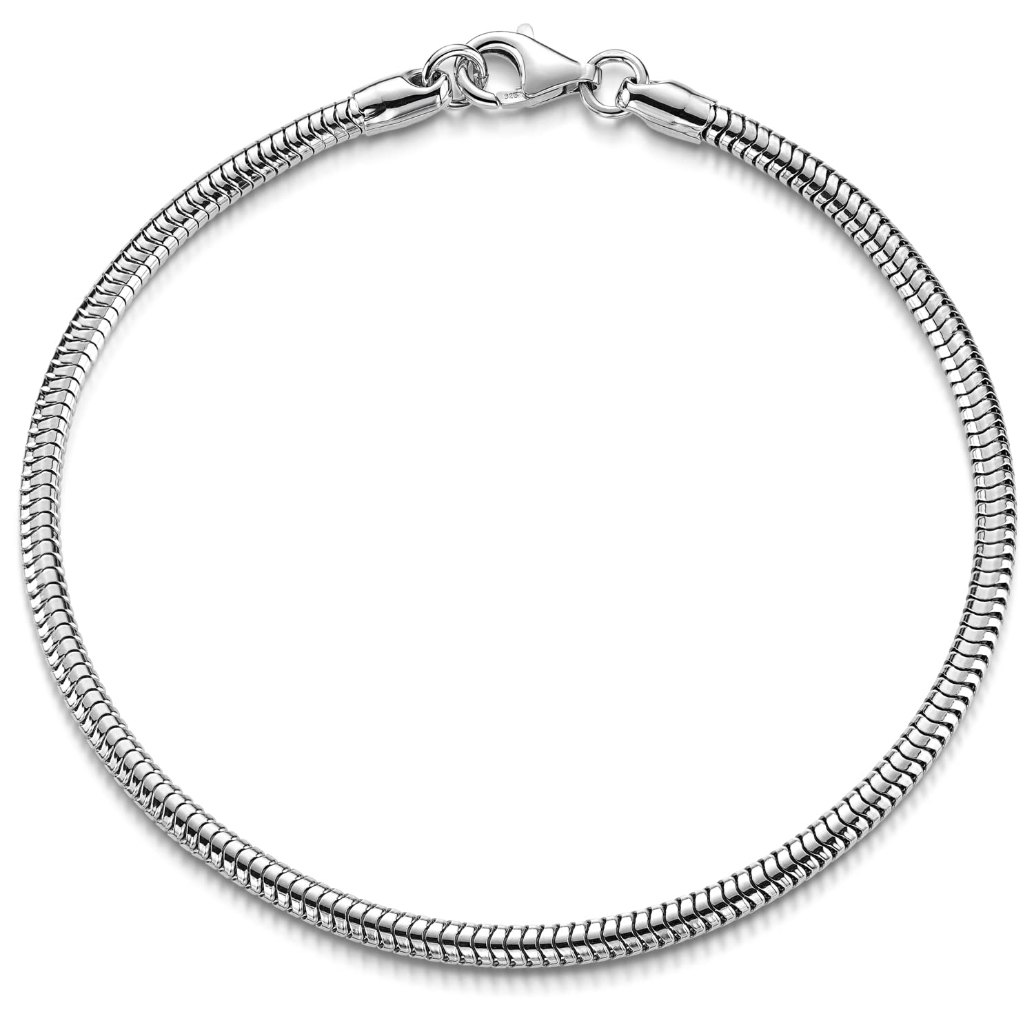 Damen Herren Armband 3mm Schlangenkette Silber 925 rhodiniert | Silberarmband aus hautfreundlichem 925 Sterling Silber in 17-23cm Made in Germany von MATERIA by Matthias Wagner