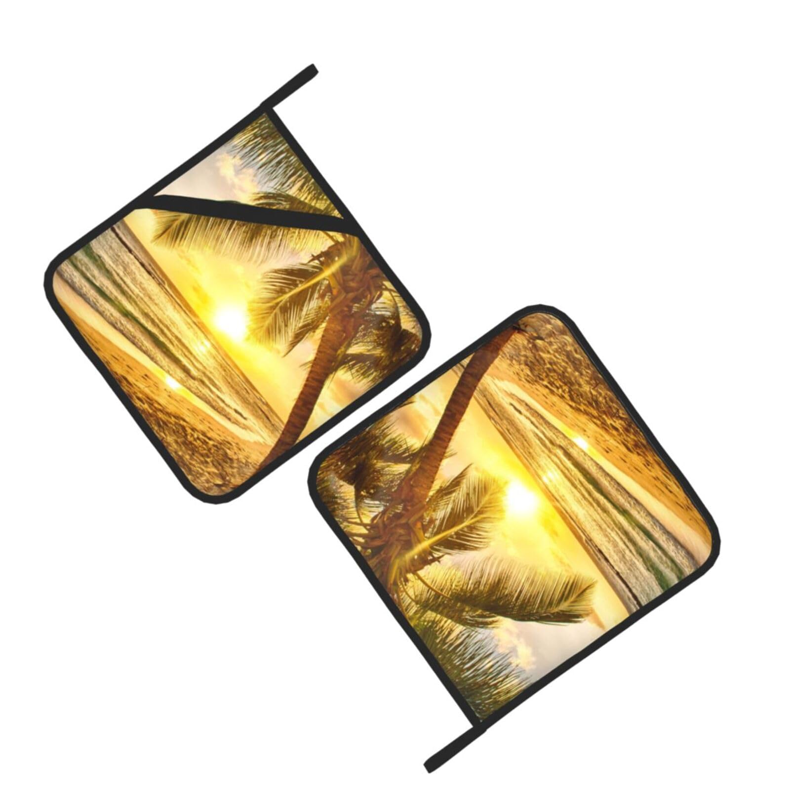 Sunset Hawaiian Palm Tree Waves Printed Oven Pot Holders Set of 2 Pcs Heat Resistant Kitchen Microwave Potholders for Cooking Baking Grilling
