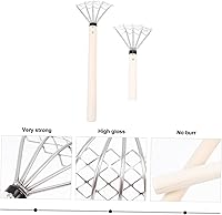Vista 3 de Rastrillo de acero inoxidable y madera, herramienta de excavación de 5 carcasas, cesta de rastrillo de almeja, mango de madera antideslizante