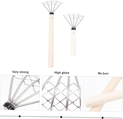 Miniatura 3 de Yardenfun Rastrillo de acero inoxidable y madera, herramienta de excavación de 5 carcasas, cesta de rastrillo de almeja, mango de madera