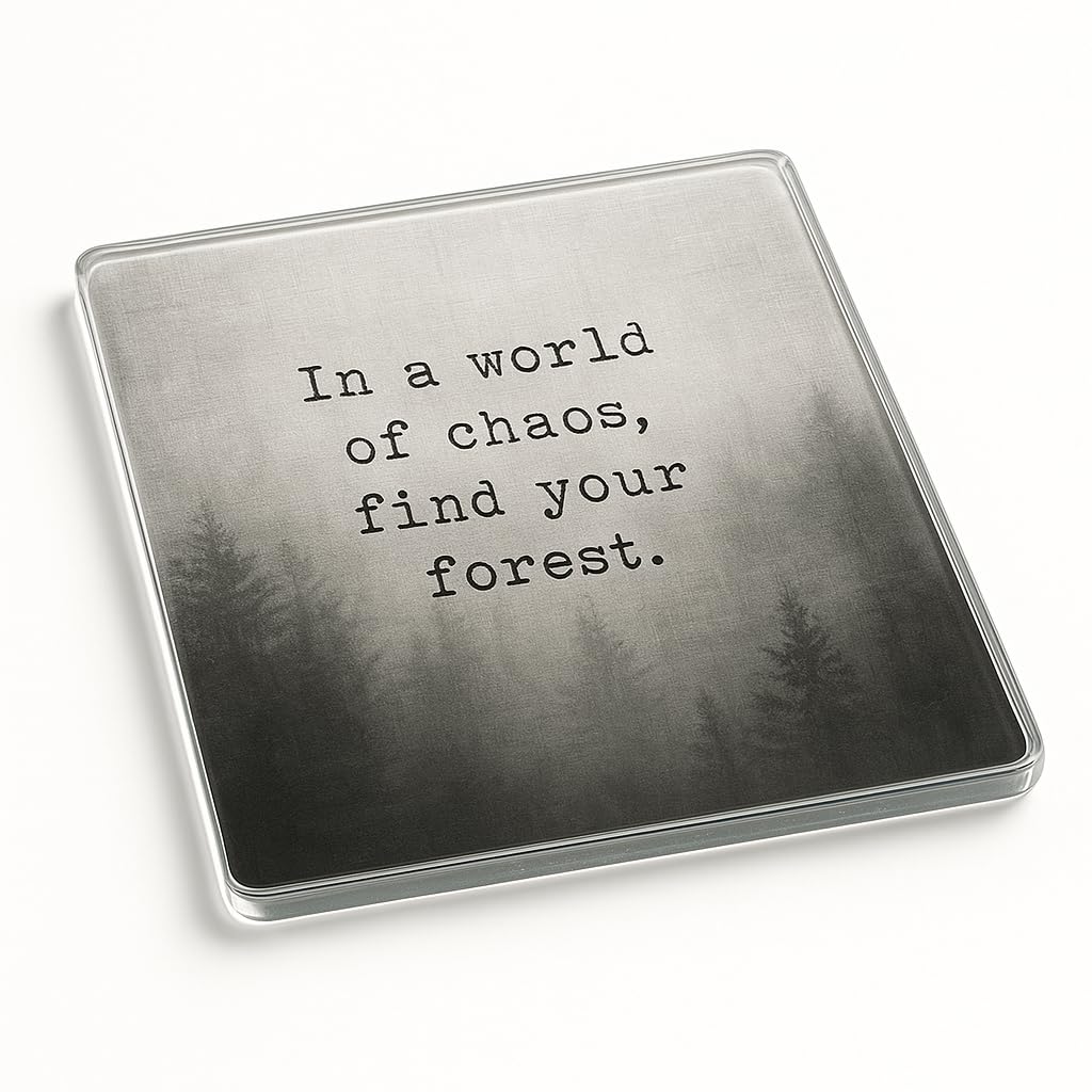 The Plum Penguin Misty Forest Echo Acrylic Coaster Gift With Moody Forest Folklore Design - For Teen & Tween Introspective Vibes & Pop Style