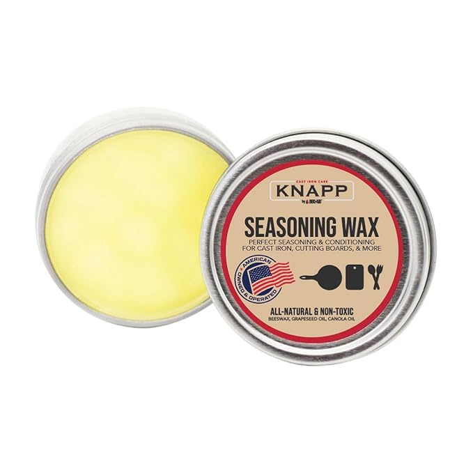 Knapp Made Cast Iron Seasoning Wax and Carbon Steel Seasoning Wax - 2 Oz Unique Blend of Natural Oils and Beeswax - Restore Cast Iron, Steel, Cutting Board, Kitchenware.Wood Furniture