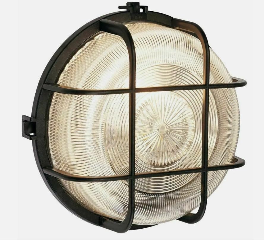 Power Master Outdoor Circular Round Bulkhead Outside Wall Light Security Exterior Garden Lamp, IP44 - Black
