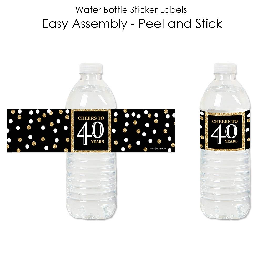 Big Dot of Happiness Adult 40th Birthday - Gold - Birthday Party Water Bottle Sticker Labels - Set of 20