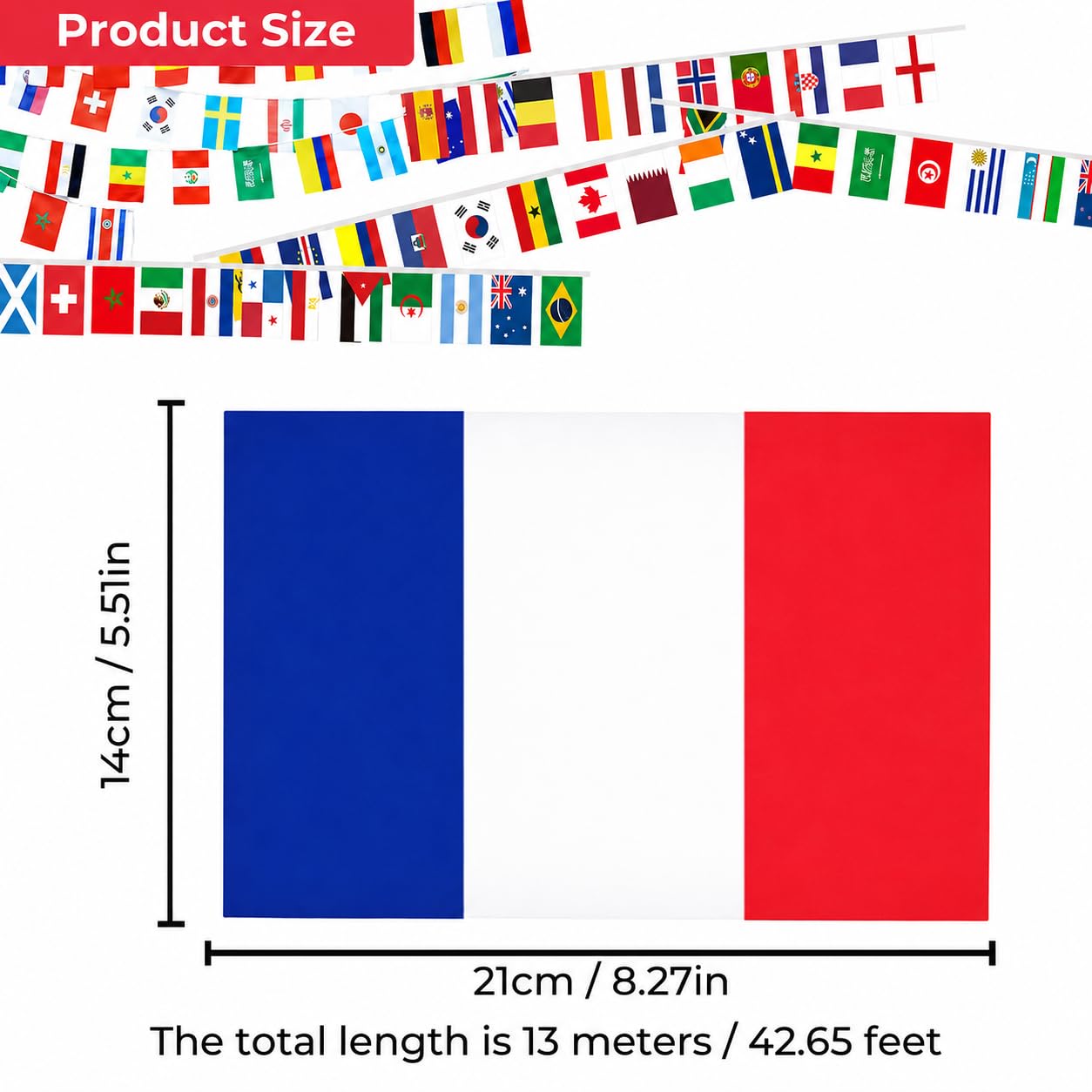 Guirlande de fanions internationaux des nations du monde (13 m) - 50 pays - Décorations de jardin, pub et fête de football - Bannières extérieures étanches pour événements sportifs et