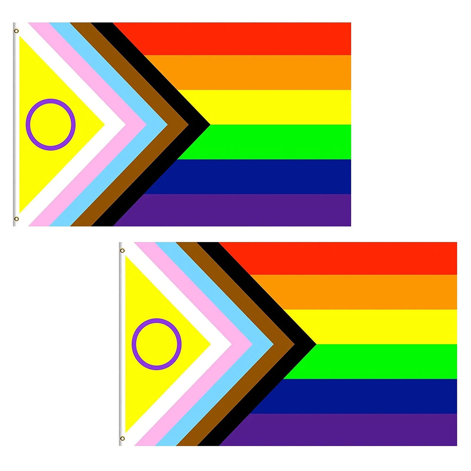 MOGADEE® Progress Pride Flag, Pack of 2, Rainbow Flag, LGBTQ Flag, 150 x 90 cm, Can Be Used Outdoor, Weatherproof Gay Pride Flag with 2 Brass Eyelets