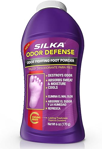 SILKA Odor Defense Talco para pies desodorante para pies absorbe el sudor y humedad con frescura duradera 6 onzas