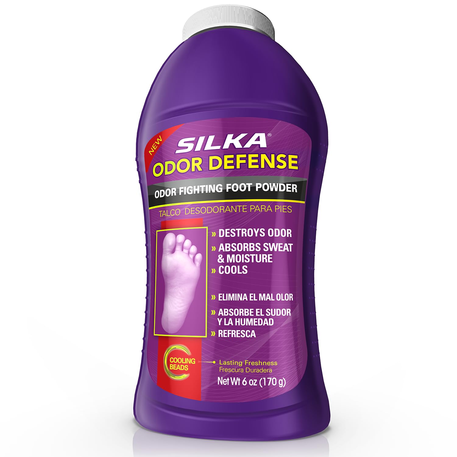 SilkaSILKA Odor Fighting Foot Powder & Shoe Deodorizer with Corn Starch Powder, Talc & Cooling Beads for Lasting Freshness, Absorbs Sweat & Excess Moisture, 6 Oz
