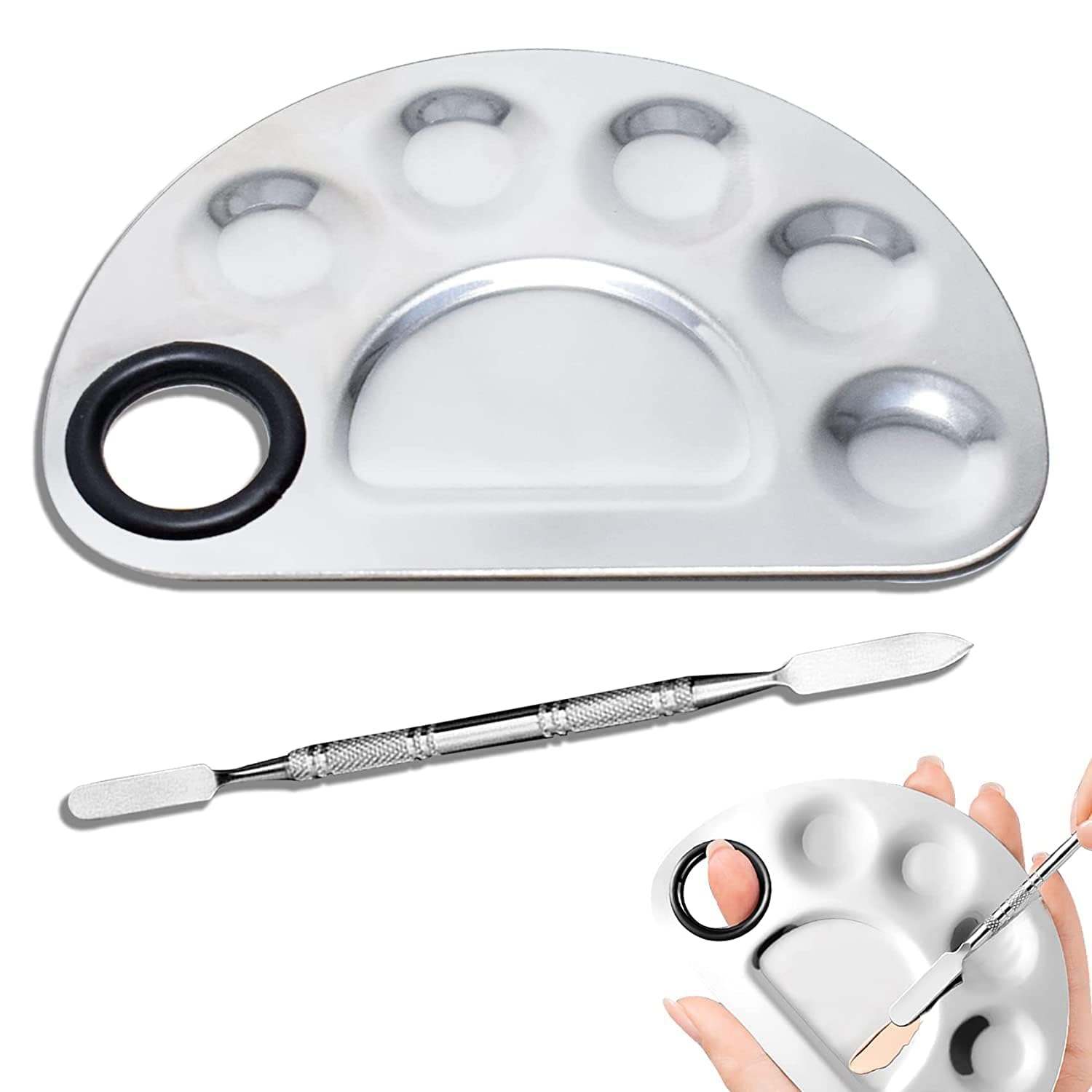 Makeup Mixing Color Plate/Pallete stainless Steel with Spatula-image-32
