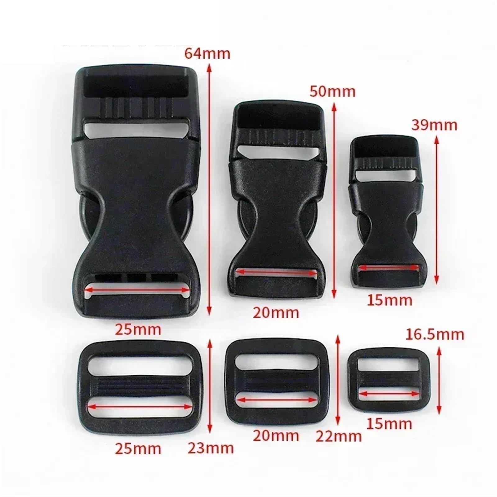 100 Sets Kunststoffschnallen, seitliche Schnallen, Taschengurt, Tri-Glide-Schiebenschnalle, Rucksack-Gürtel, Zubehör