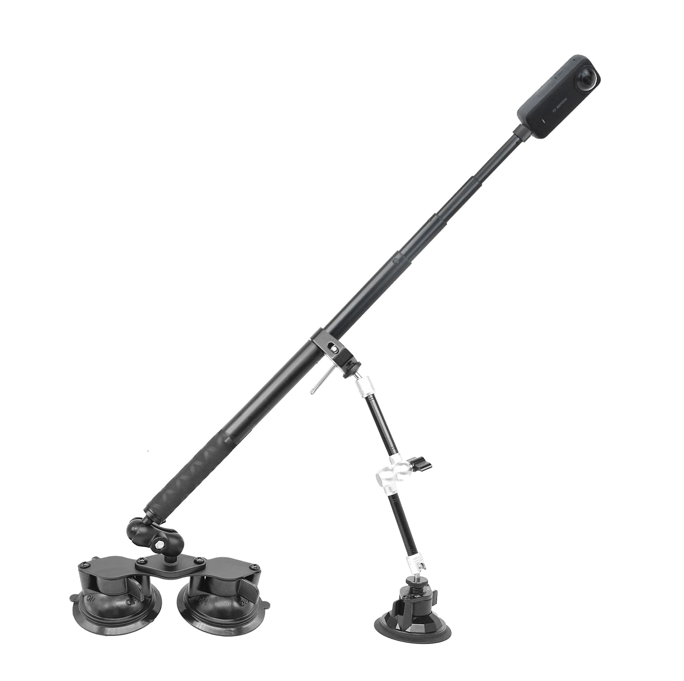 Saugkraft-Kamera-Dreifach-Montageset Kompatibel mit Insta360 X5/X4/X3/X2/Ace Pro/Ace/One RS und GoPro Hero 13/12/11, mit Langarmhalterung, Verstellbarer Winkel, für Action-Kameras
