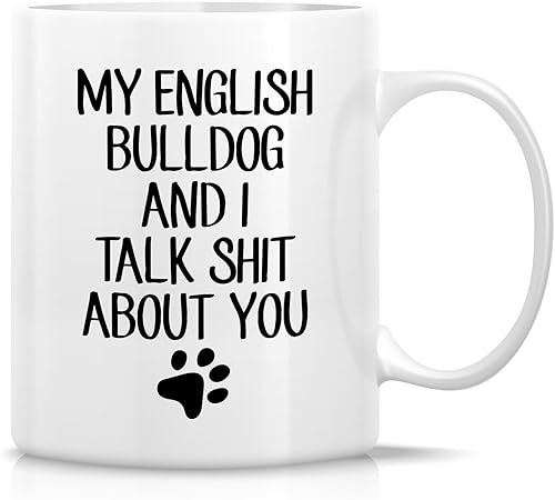 Retreez Taza divertida Bulldog Inglés, mamá, papá, amante de los perros, regalo para dueño de bulldog inglés, tazas de café de cerámica de 11