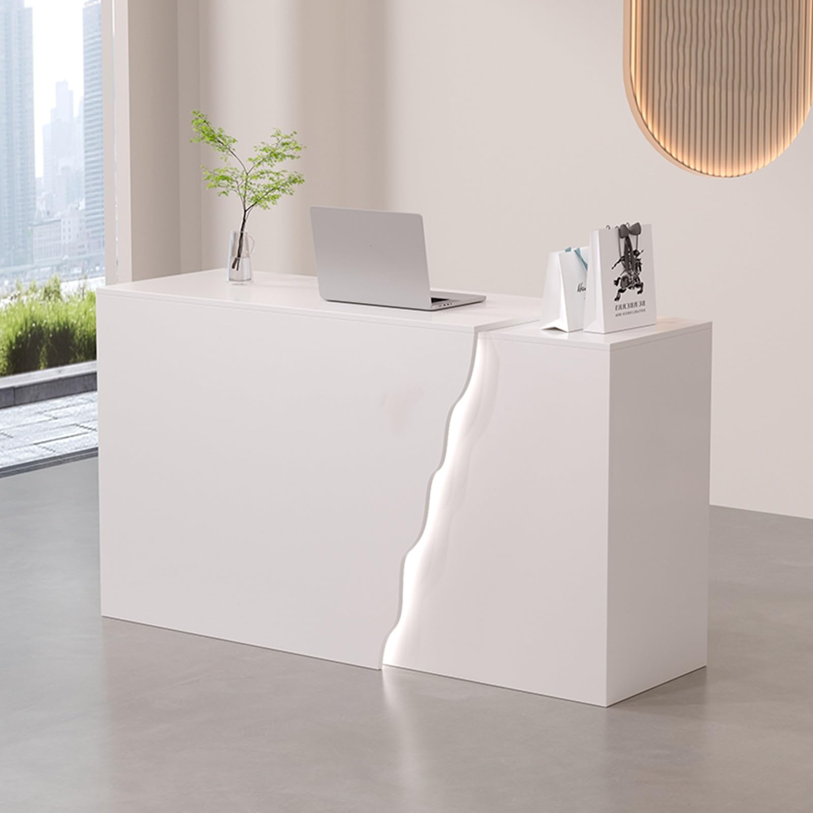 Generico Bancone Reception Moderno con Piano d'appoggio, Piccolo bancone per Ufficio, Salone o Hall, Elegante Tavolo Reception Regolabile in Altezza (C, 80 cm/31,4 polli