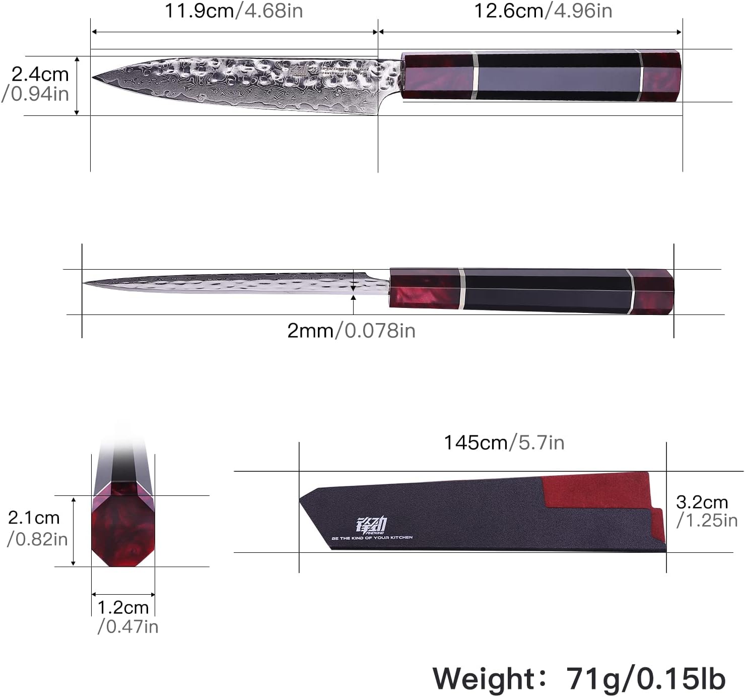 FINDKING 5 Inch Kitchen Utility Knife with ABS sheath, Multi-Purpose Japanese Paring Knife, Damascus Steel Blade, Resin Octagonal Handle, Small, for Fruits Vegetables (Eternity Series) - Image 4