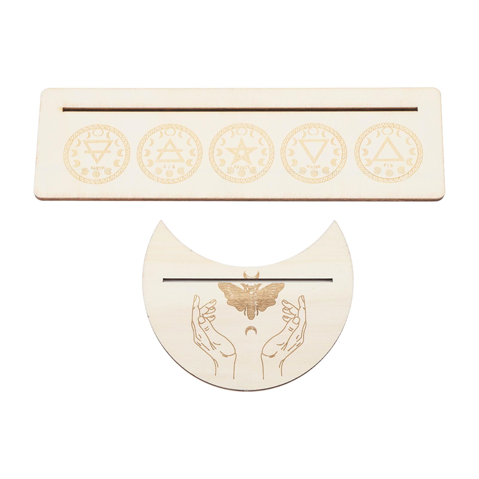 Jwthee 2PCS Wooden Tarot Card Stands, Rectangle Tarot Card Display Different Shape Divination Holder Wood Divination Display Stand for Decor (A)