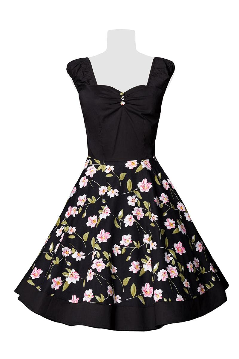 Belsira Vintage Kleid Femme Robe mi-Longue Noir 95% Coton, 5% Élasthanne