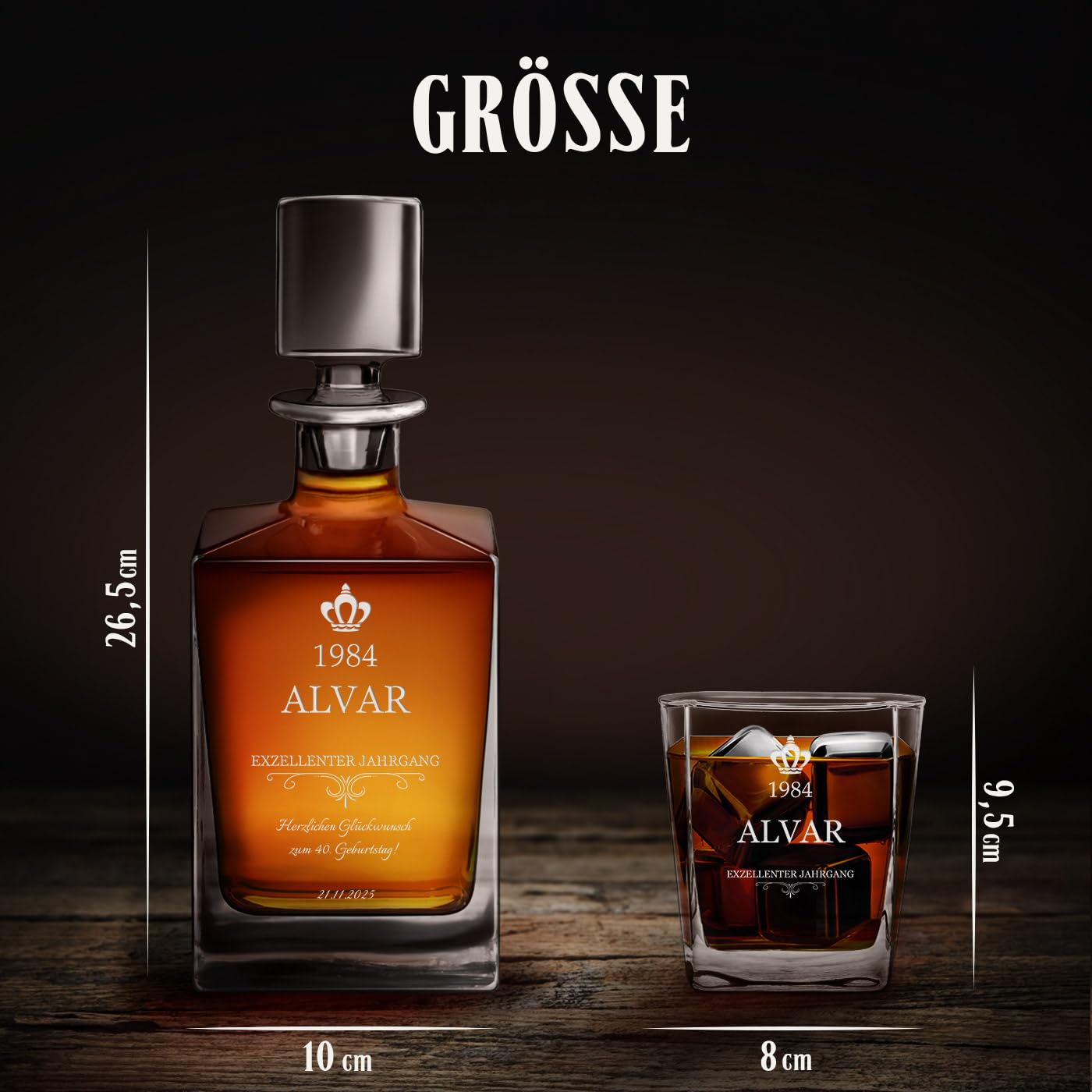 Maverton Whisky Dekanter Set 800ml + 6 Gläser - Personalisiert Mit Gravur