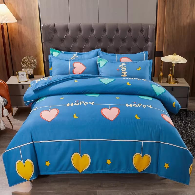 Housse de couette motif cœur rose et jaune pour chambre d'enfant