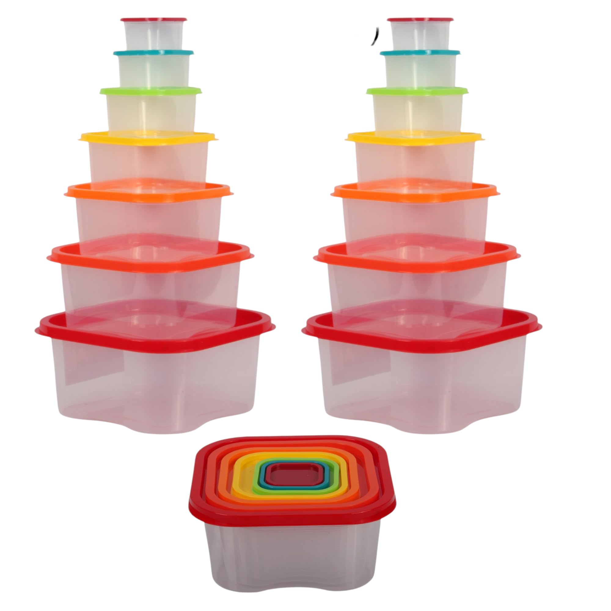 Jolie Max7-Piece Rainbow Square Food Storage Containers Set – BPA-Free, Airtight, Stackable & Nesting – Microwave, Freezer & Dishwasher Safe – Meal Prep Kitchen Lunch Boxes. (2)