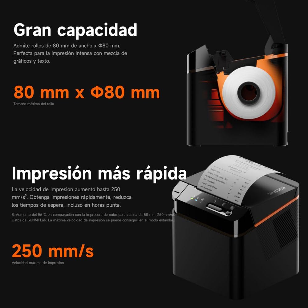 Cloud SUNMI Stampante Termica 80mm - Stampante Scontrini Comande e Ricevute | Carta Termica 80 mm, Stampa Senza Inchiostro, Taglio Automatico, USB RJ11 Wifi Bluetooth, Velocità Stampa 250 mm/s, SUNMI
