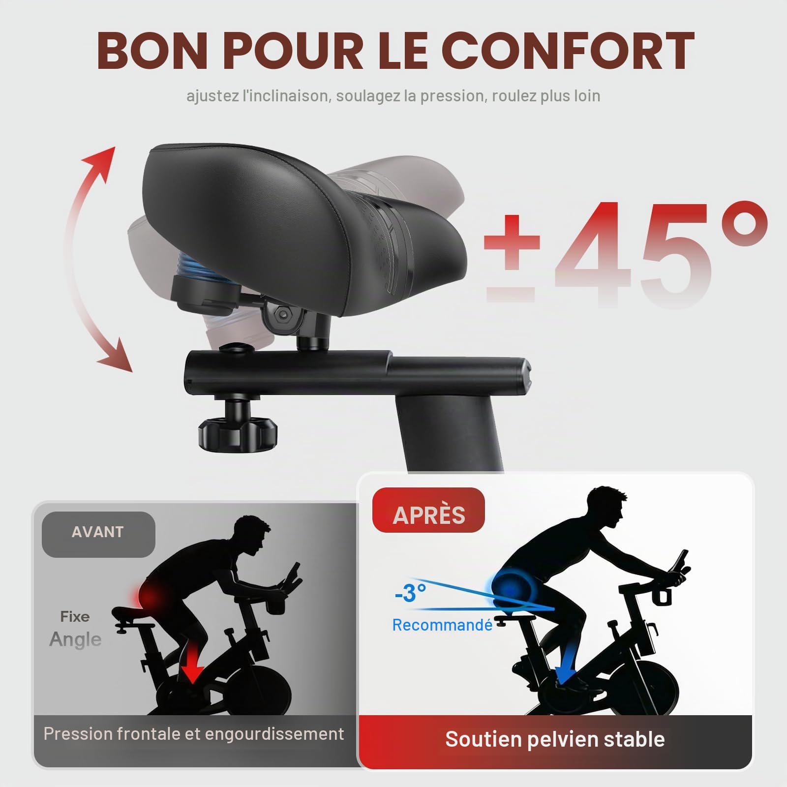 BLUEWIND Noseless Selle de vélo surdimensionnée avec dossier large pour vélo électrique, s'adapte à la plupart des vélos d'appartement ou de route stationnaires pour homme et femme (noir)