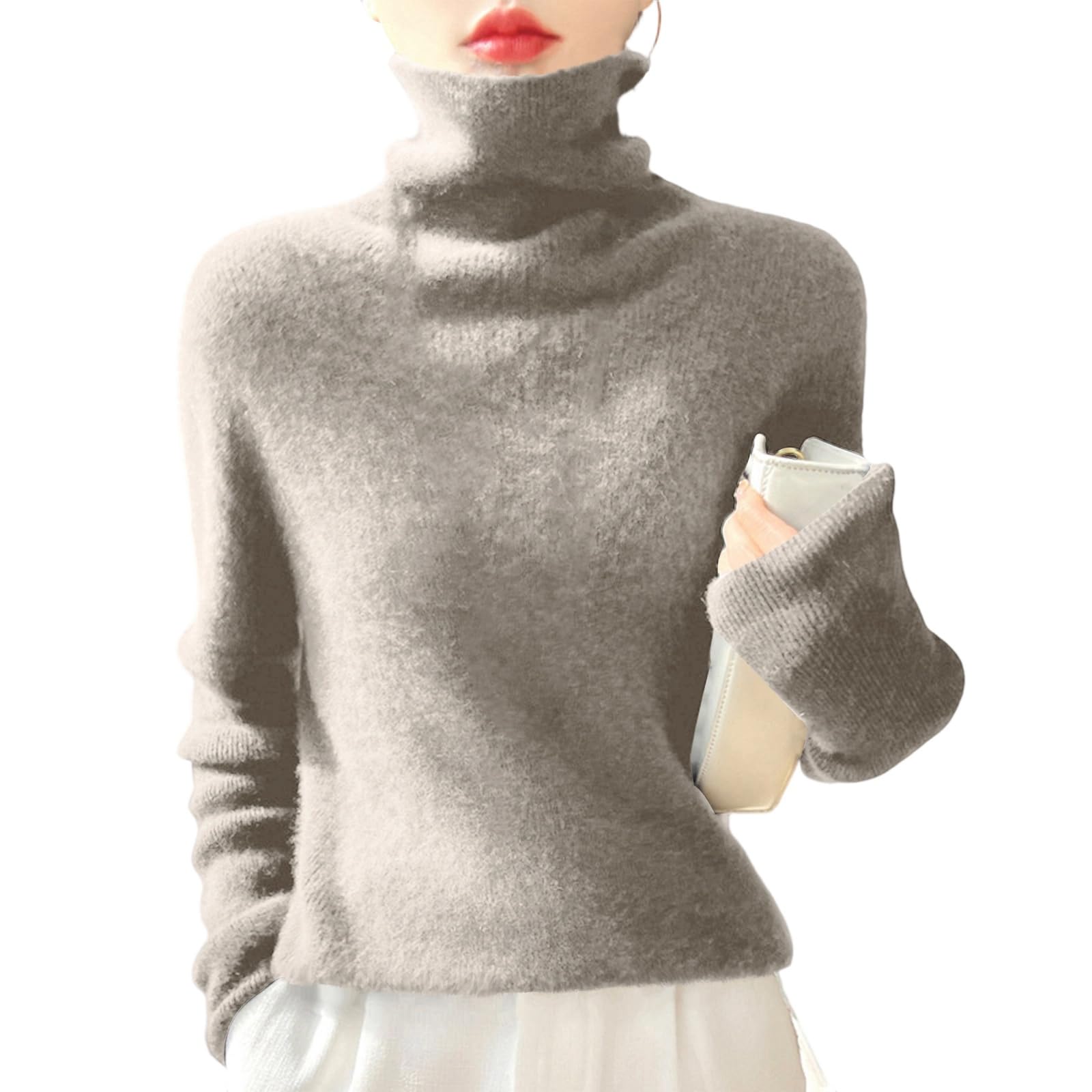 Cashmere Turtleneck Sweaters for Women Oversized Fall Winter Knit Pullover Sweater Long Sleeve Soft Dressy Pullover