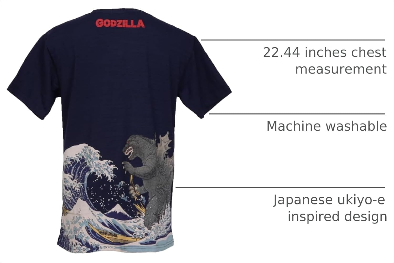 Godzilla T-Shirt Thirty-six Views of Mt. Fuji Hokusai White image 3
