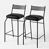 Kit 2 Banquetas Altas para Balcão Bistrô Bancada Reforçadas em Aço Conforto(Preto)