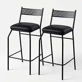 Kit 2 Banquetas Altas para Balcão Bistrô Bancada Reforçadas em Aço Conforto(Preto)