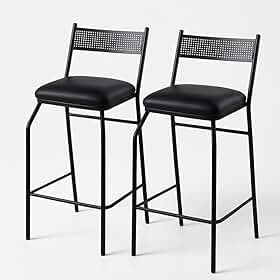 Kit 2 Banquetas Altas para Balcão Bistrô Bancada Reforçadas em Aço Conforto(Preto)