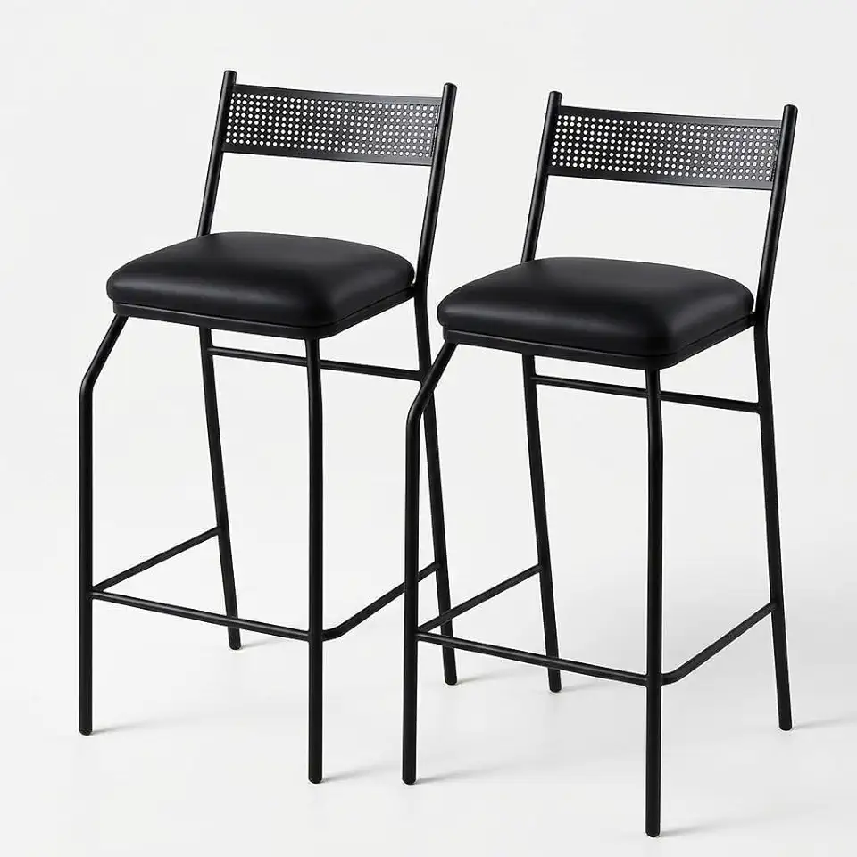 Kit 2 Banquetas Altas para Balcão Bistrô Bancada Reforçadas em Aço Conforto(Preto)