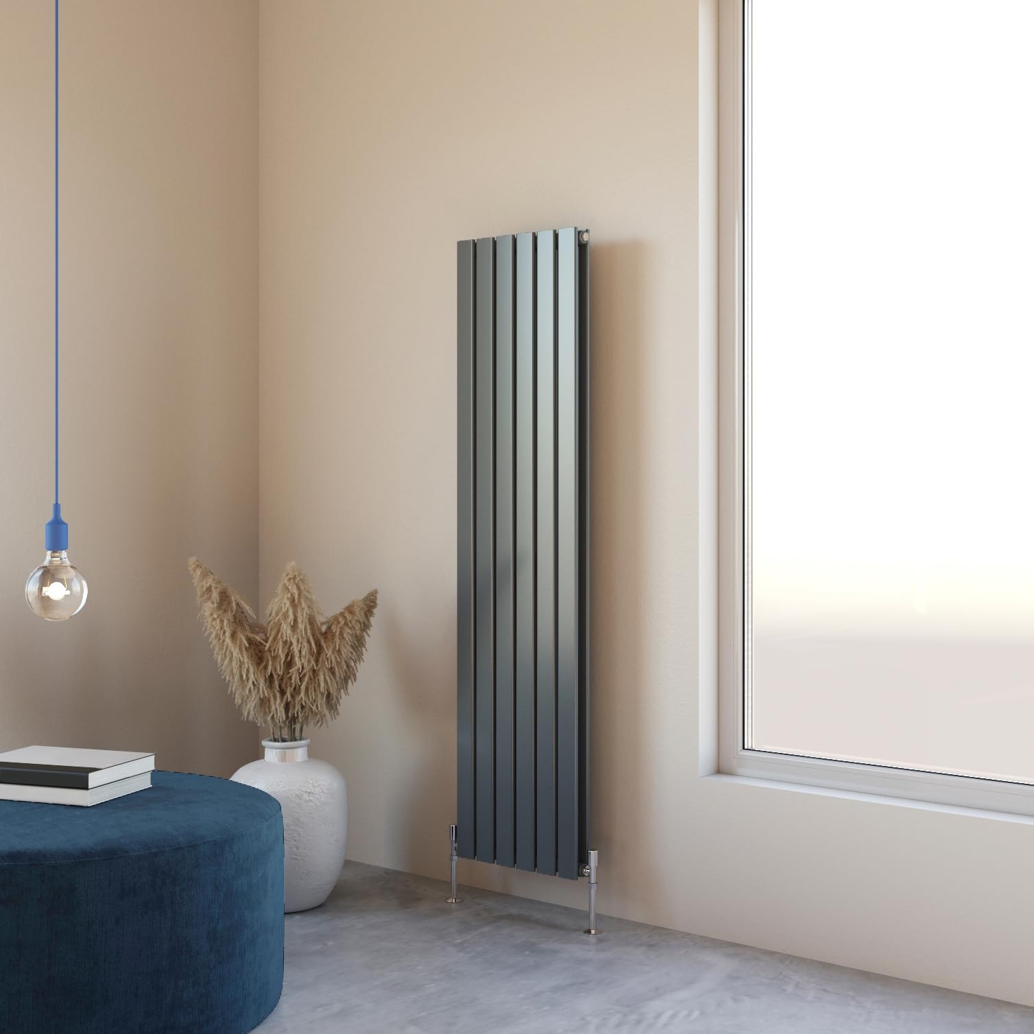 Flat Panel Radiator 1600x408mm Vertical Design Double Tall Upright Anthracite Central Heating Rad UK