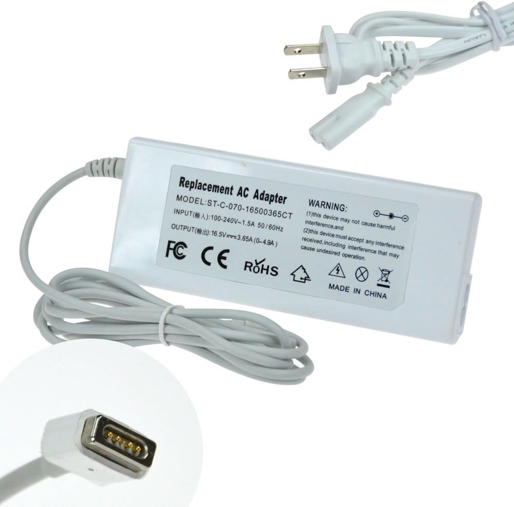Selectec 60w Ultra-slim AC Adapter Power Supply Charger+US Power Cord for Apple A1181 A1184 A1278 A1330 Macbook Mac Pro 13 [16.5V 3.65A White]