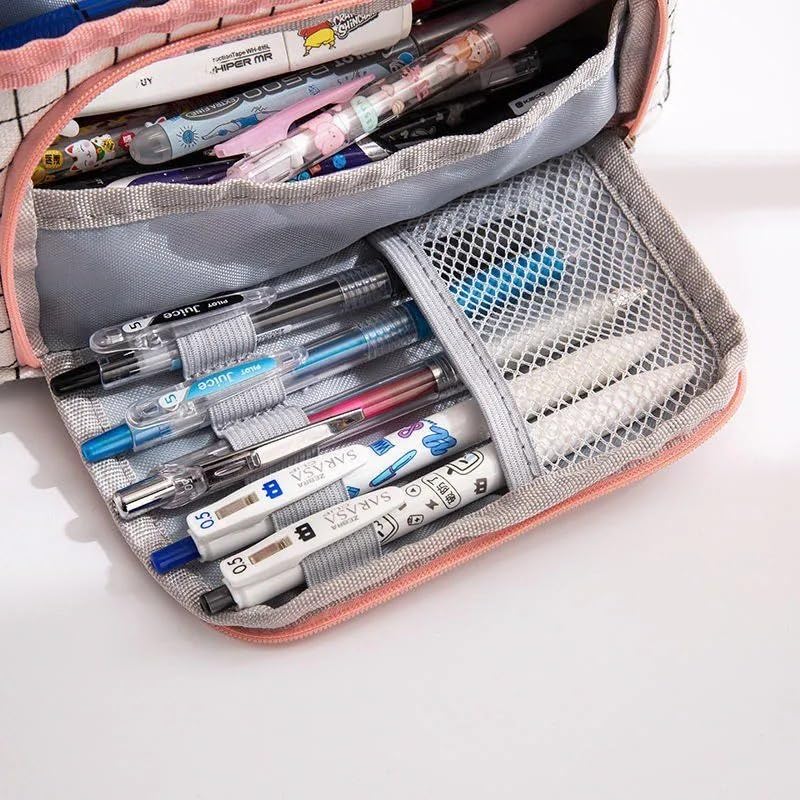 Image of Large Capacity Pencil Case Pouch, Cute Aesthetic Big Capacity Zipper Cases Pen Portable Office Stationery Makeup Bag, Desk Organizer for College Adults Women Men