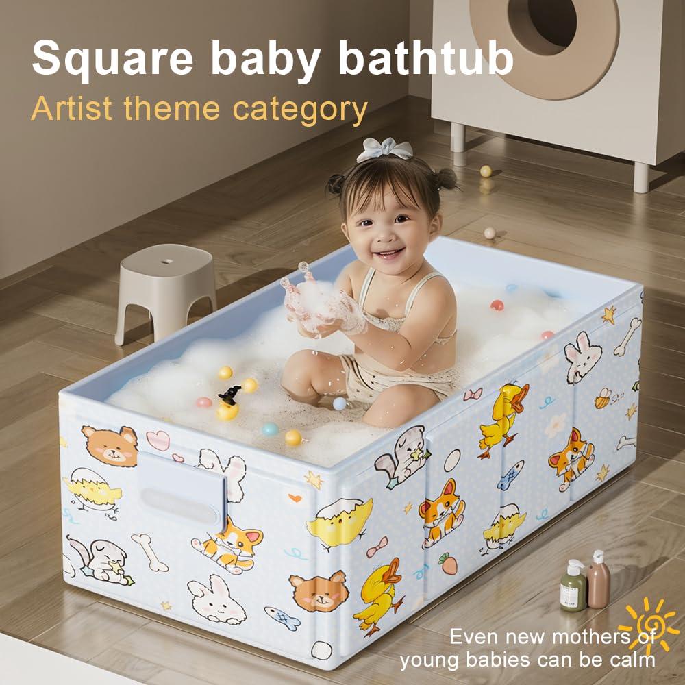 Bañera Bebé Plegable, Modelo Portátil para Recién Nacidos y Niños 0–3 Años, Diseño Ahorra Espacio con Animales, PVC Impermeable, para Ducha, Viaje y Casa, Amarillo