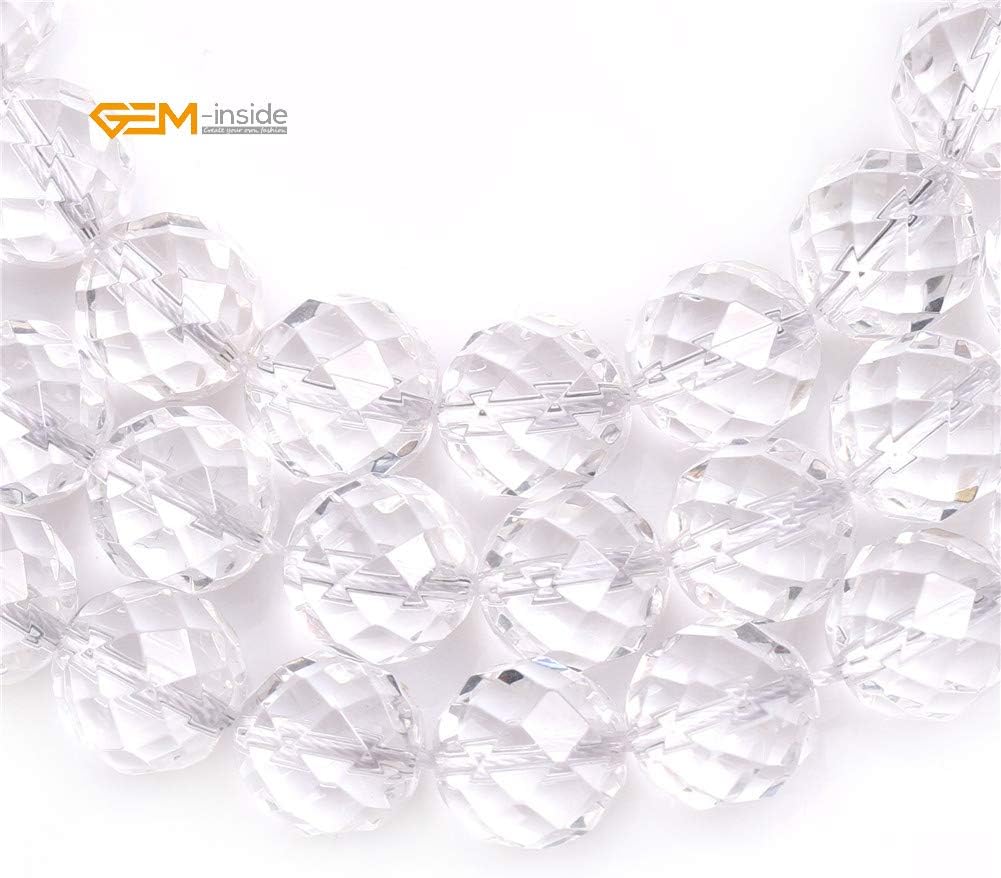 GEM-Inside Natural 12mm Clear White Quartz Gemstone Loose Beads Round Faceted AAA Grade Crystal Energy Stone Power for Jewelry Making 15"